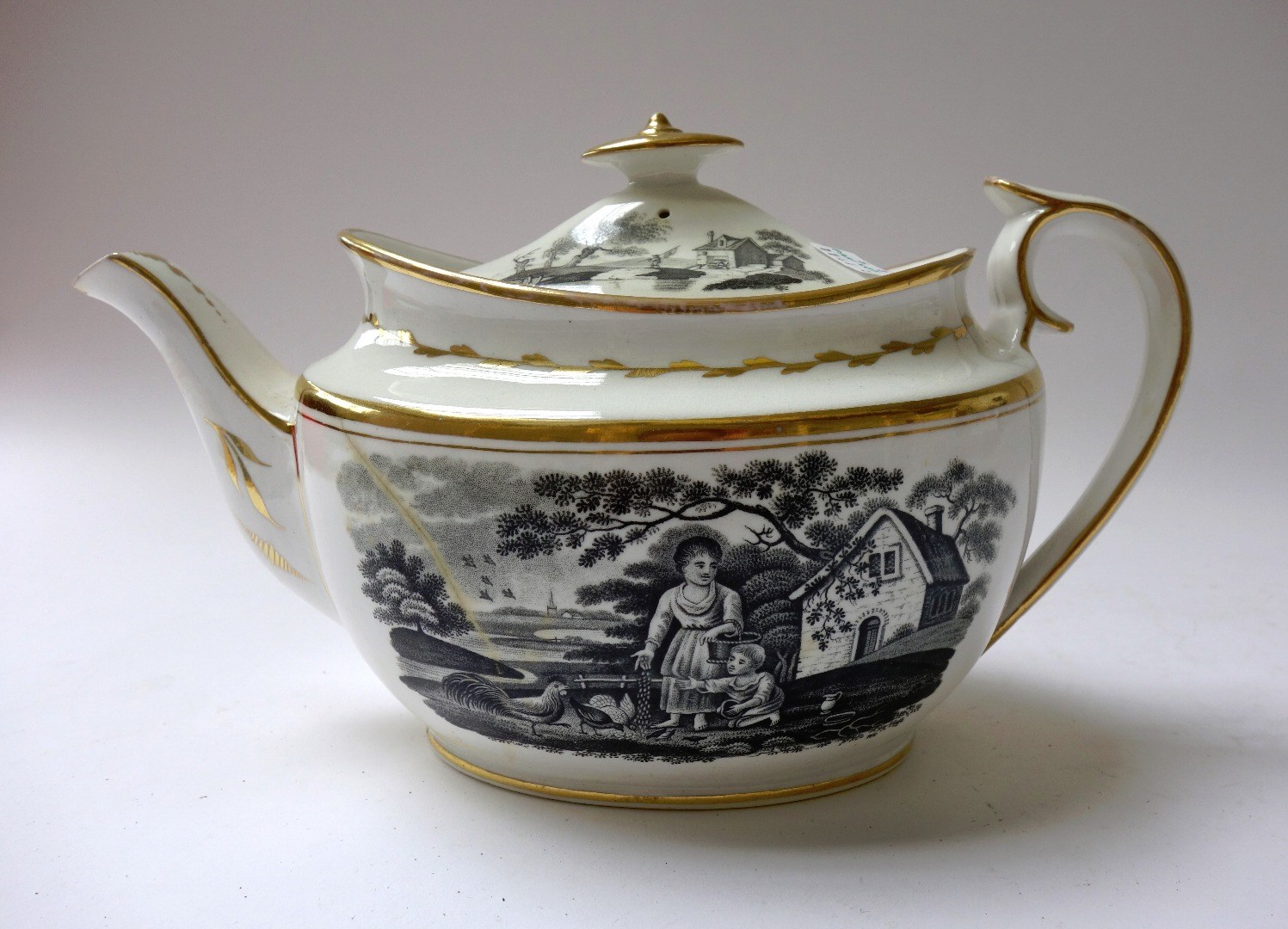 Appraisal: A group of English black bat printed porcelain teawares early