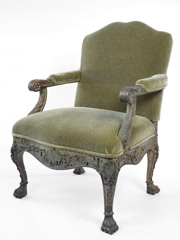 Appraisal: Georgian Style Painted Armchair thc ca The shaped upholstered back