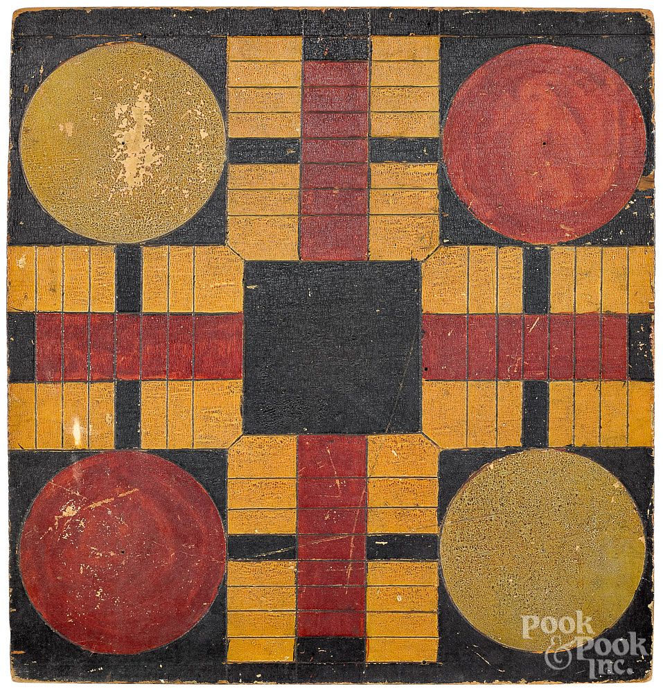 Appraisal: Painted pine Parcheesi gameboard late th c Painted pine Parcheesi