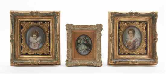 Appraisal: Three Miniature Framed Paintings comprising two portraits of ladies contained