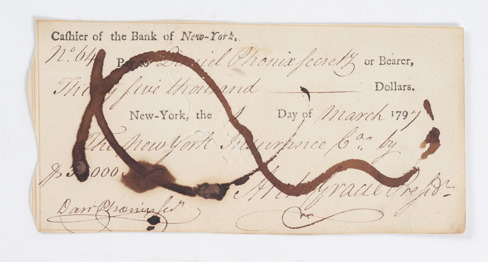 Appraisal: BANK OF NEW YORK CHECK FOR From the original Early