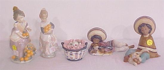 Appraisal: Five Lladro figurines including Mexican boy with dog by Jose