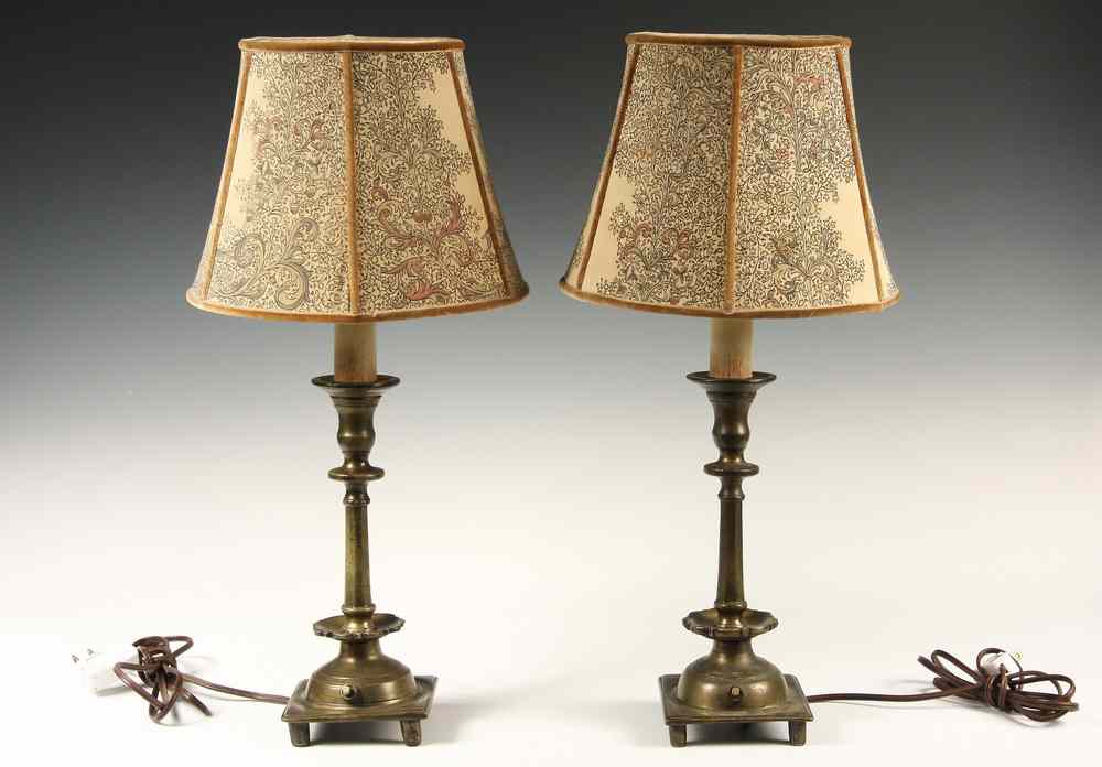 Appraisal: PAIR CANDLESTICK LAMPS - Pair of th c Dutch Cast