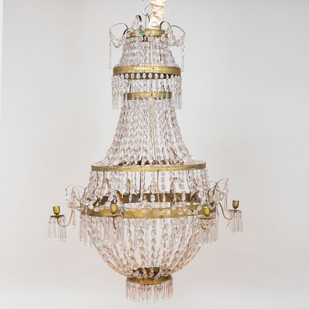 Appraisal: Italian Metal-Mounted Cut Glass Six-Light Chandelier Fitted with a later