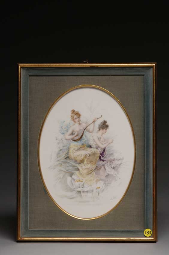 Appraisal: ANTIQUE FRENCH PORCELAIN PLAQUE Antique French porcelain plaque depicting two