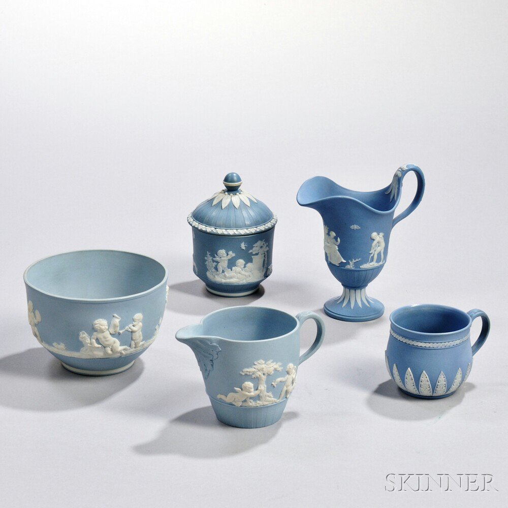 Appraisal: Five Wedgwood Solid Blue Jasper Items England late th century