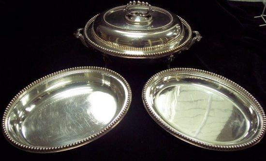 Appraisal: Three entr e dishes with beaded borders a cover with