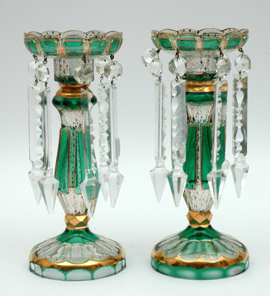 Appraisal: A PAIR OF BOHEMIA GLASS LUSTRE VASES Each with a