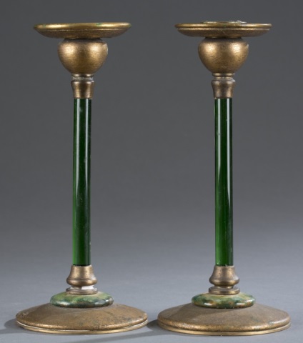 Appraisal: Pair of Louis C Tiffany Furnaces Inc Candlesticks Dore bronze