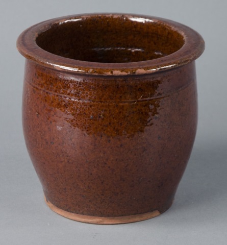 Appraisal: Small Redware Jar with Flared CollarIn brown glaze with small