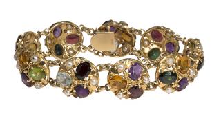 Appraisal: Multi-stone and k yellow gold bracelet composed of round links