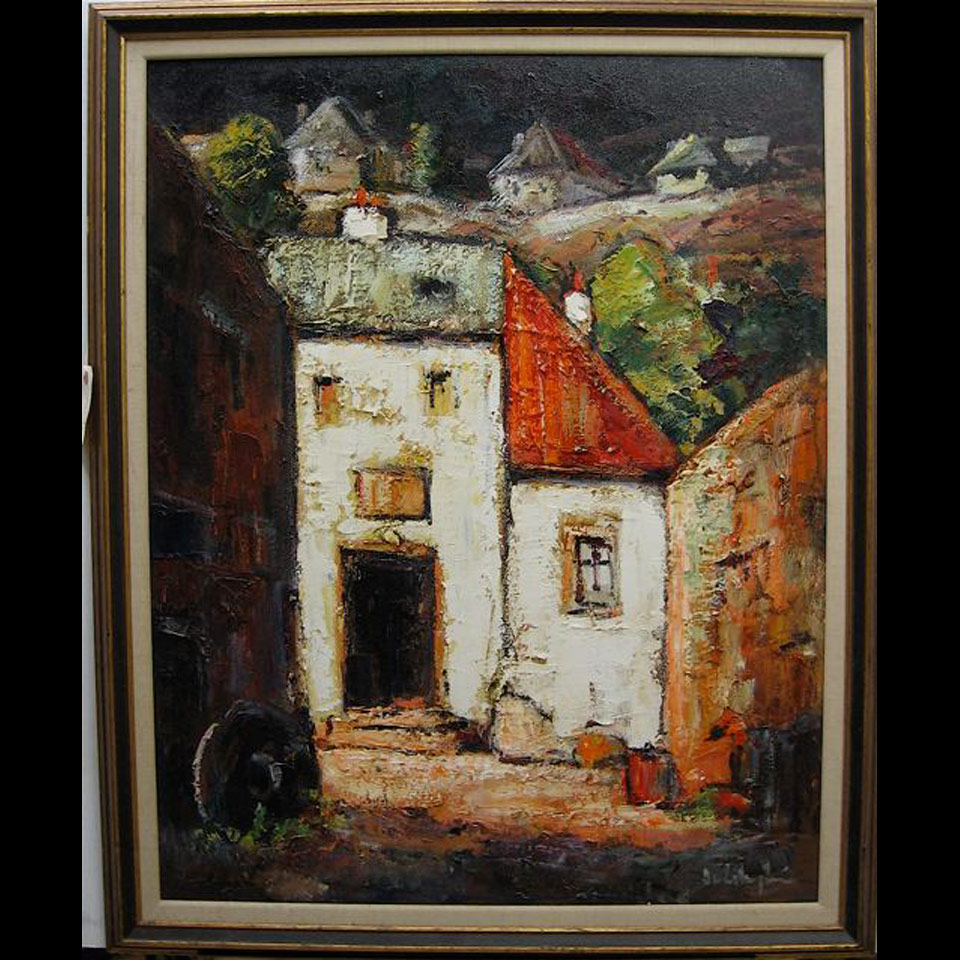 Appraisal: SMALL TOWN HELEN DE SILAGHI - CANADIAN OIL ON MASONITE