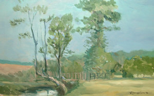 Appraisal: British school late th century- Wooded river landscape oil on