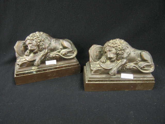 Appraisal: Deco Bronzed Bookends of Swiss Lion