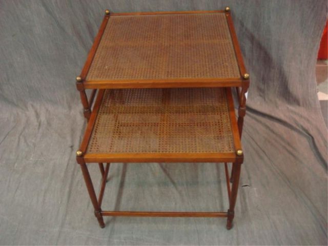 Appraisal: bamboo form caned glass top tables From a Riverside Drive