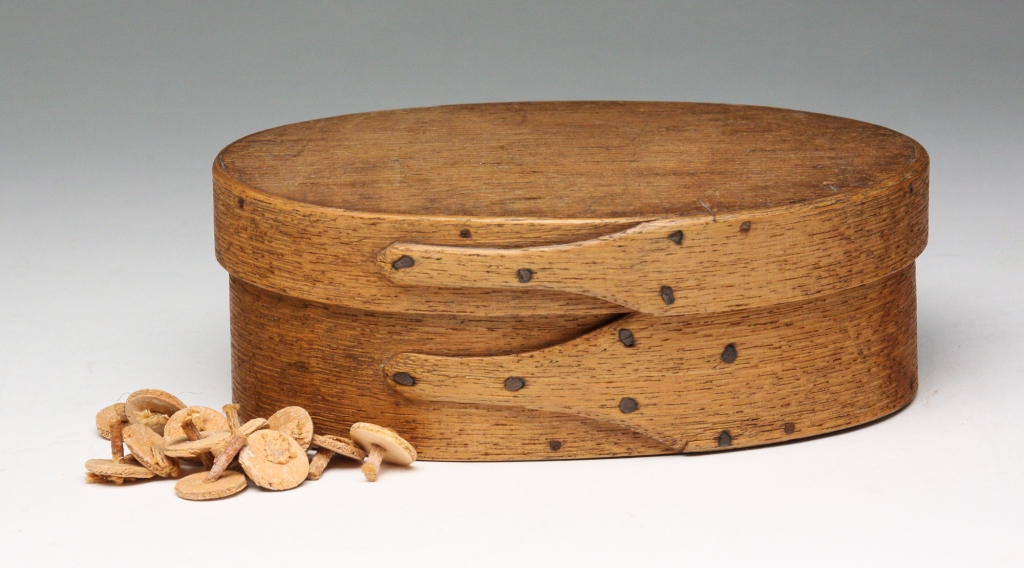 Appraisal: Second half th century Oval bentwood box with finger seams