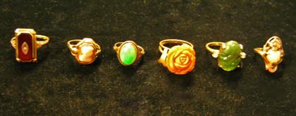 Appraisal: Group of six gold and gem set ringsOf varying gold