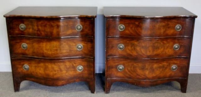 Appraisal: Pair of Vintage Baker Serpentine Front MahoganyCommodes From a Clifton