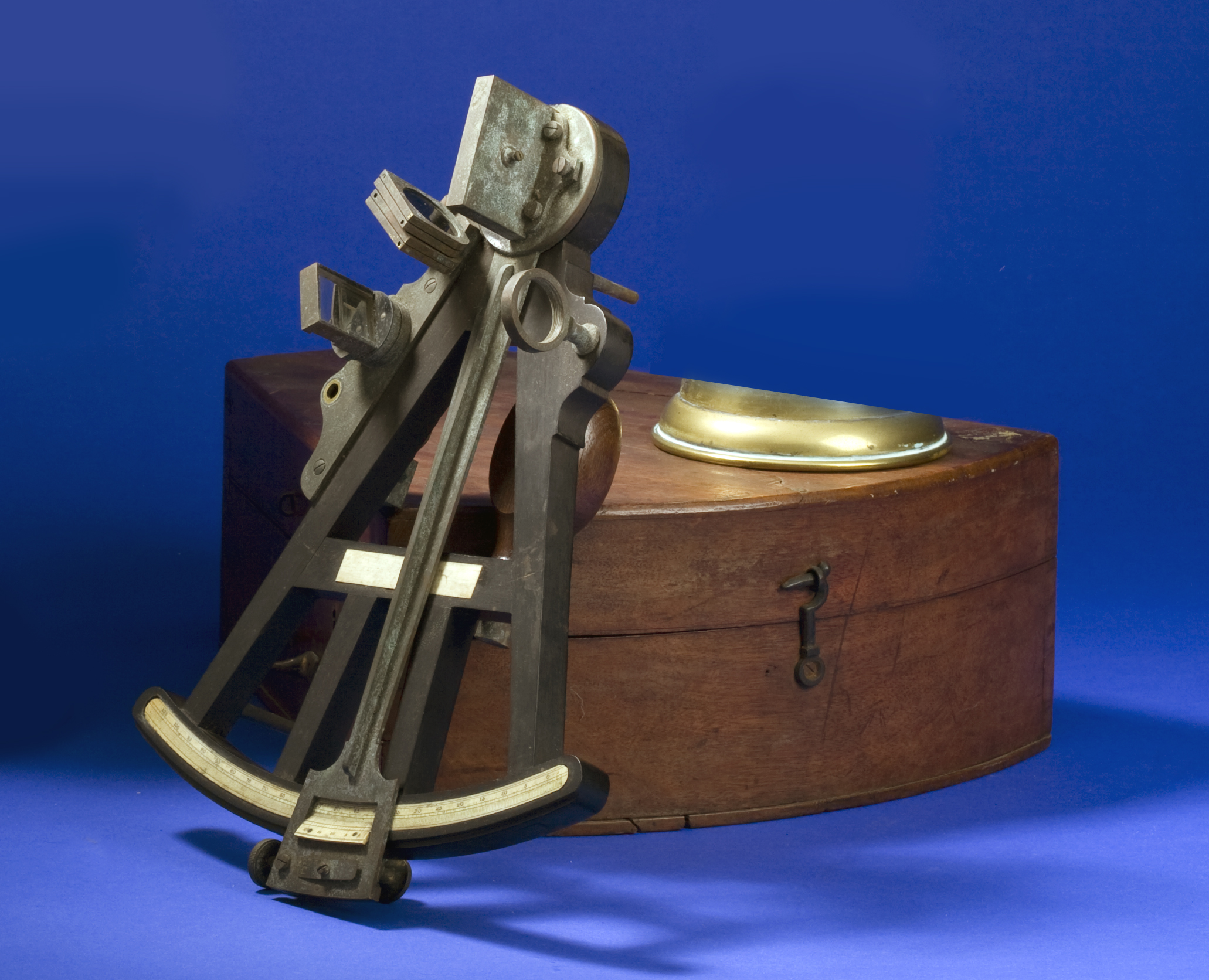 Appraisal: CASED EBONY AND BRASS OCTANT WITH IVORY INLAYS The ebony