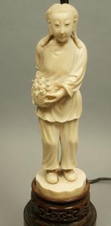 Appraisal: Chinese Carved Figural Lamp Carved young woman w Chinese Carved