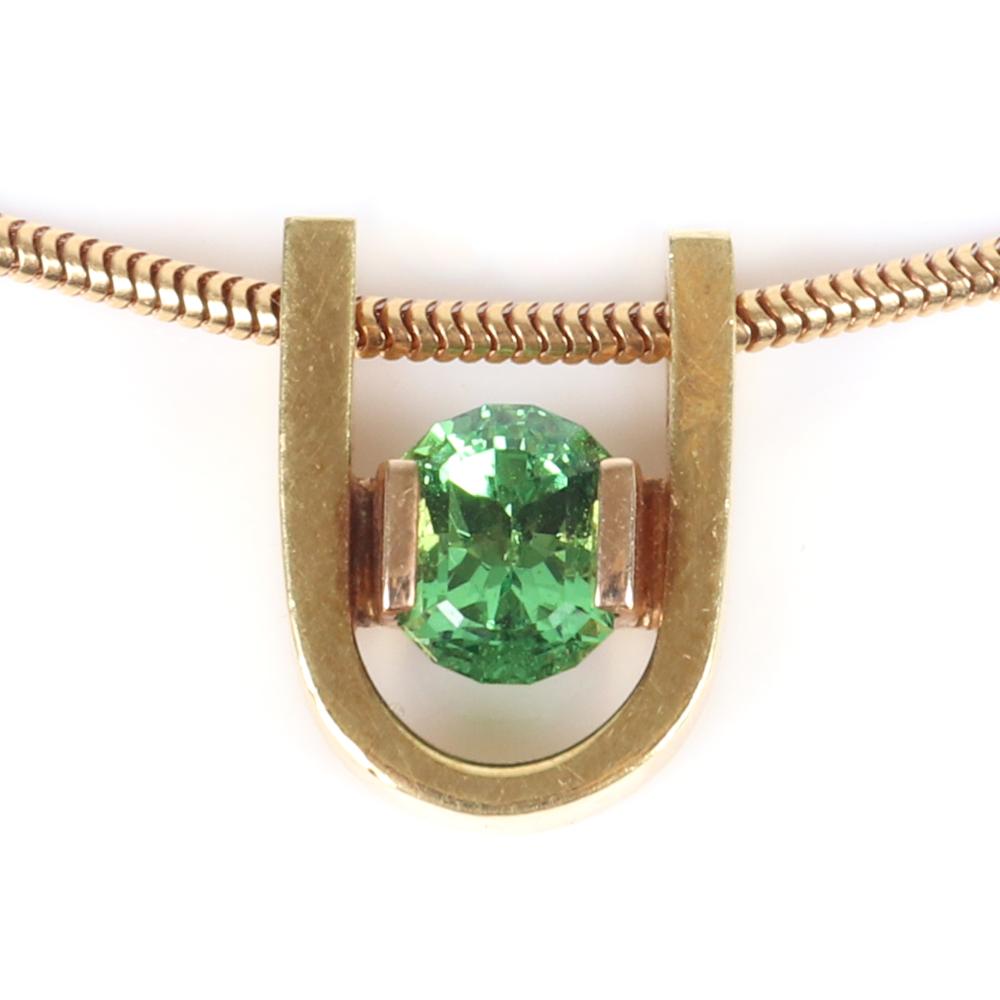 Appraisal: YELLOW GOLD K TSAVORITE GREEN GARNET PENDANT NECKLACE WITH MODERN