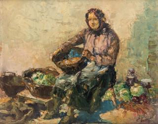 Appraisal: ERNO ERB POLISH - The Vegetable Seller oil on paperboard