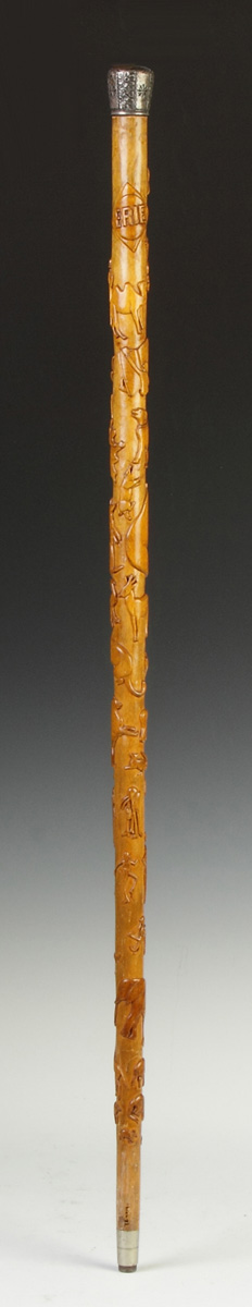 Appraisal: Whimsical Carved Cane th cent W Animals Erie Star Figures