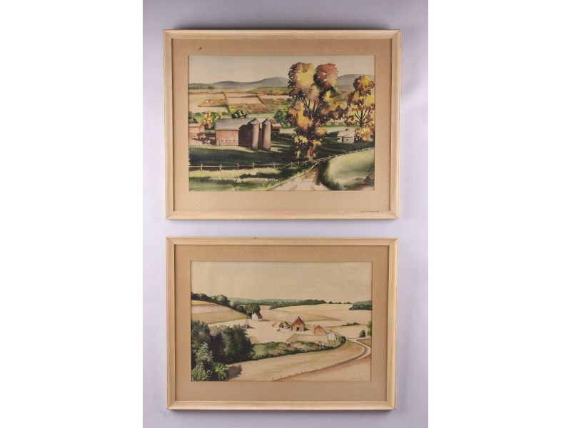 Appraisal: Min Tower American th c Two Farm Views both watercolors