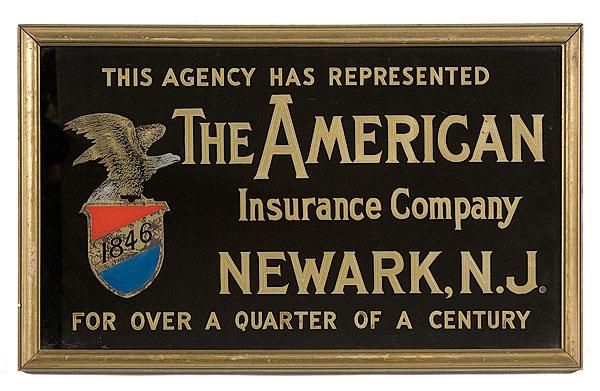 Appraisal: FIRST AMERICAN INSURANCE REVERSE-PAINTED SIGN late th century with black