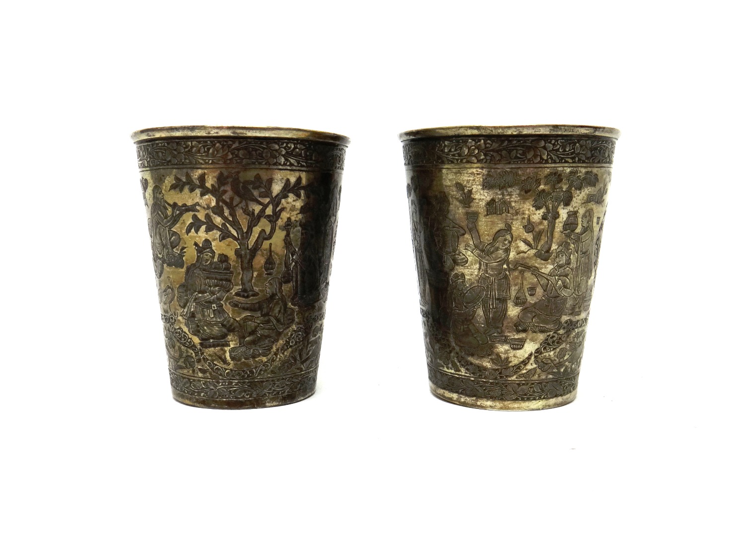 Appraisal: A pair of Eastern beakers each of tapering cylindrical form