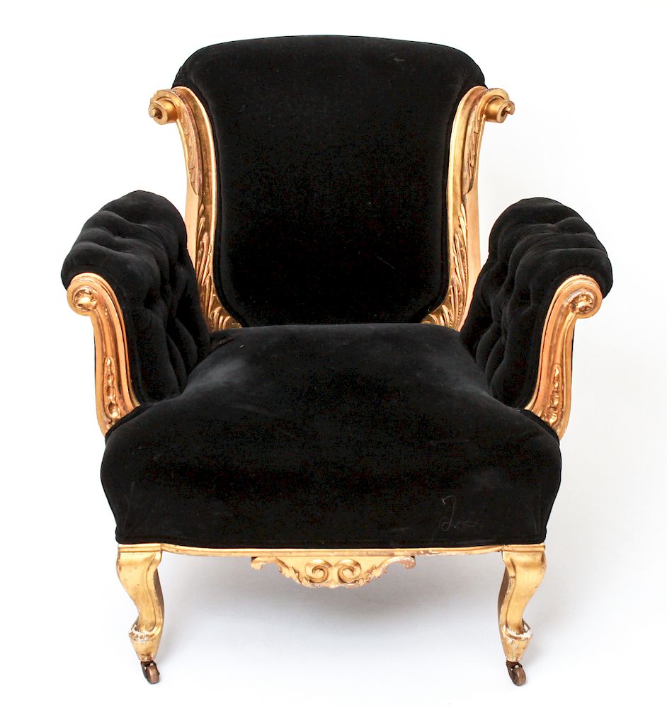 Appraisal: French Art Deco Gilt-Wood Leaf Scroll Arm Chair French Art