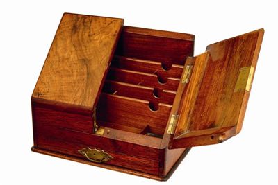 Appraisal: A walnut stationery box in cm h in cm w