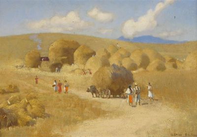 Appraisal: Attributed to Adrian Scott Stokes - Figures in a harvest