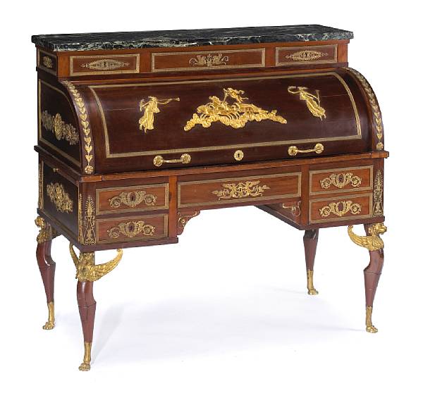 Appraisal: An Empire style gilt bronze mounted mahogany bureau cylindrefourth quarter