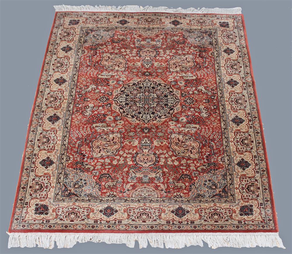 Appraisal: INDIAN MACHINE MADE TABRIZ STYLE ORIENTAL WOOL RUG EN SUITE