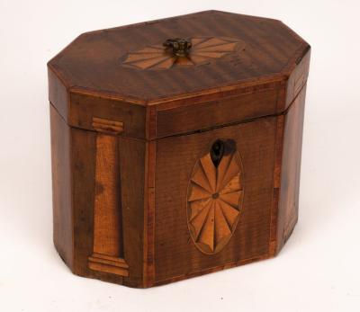 Appraisal: A late th Century rectangular harewood tea caddy with batswing