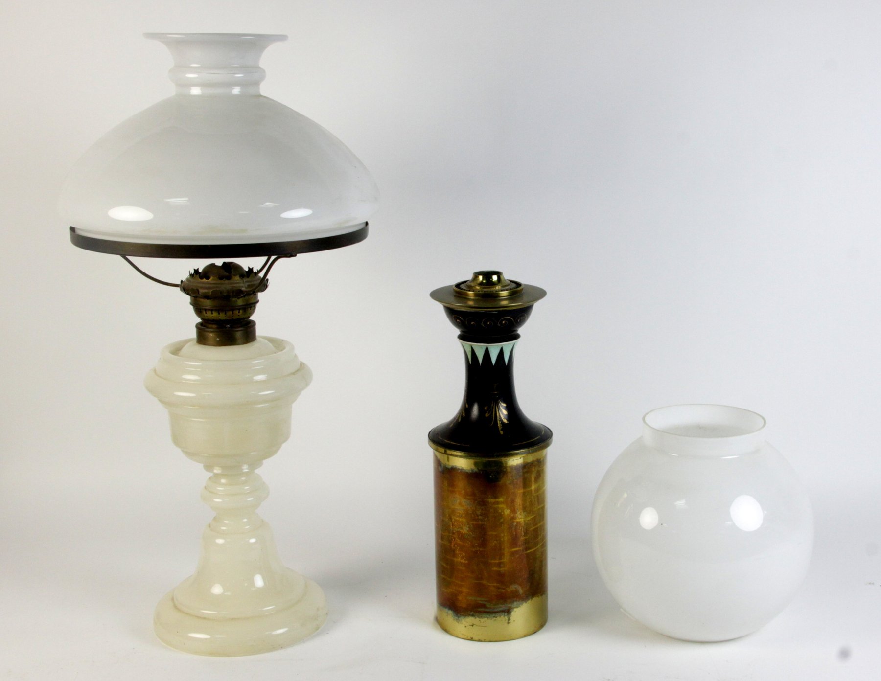 Appraisal: A white glass oil lamp and shade another lamp and