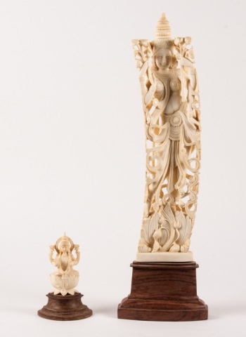 Appraisal: Two Indian carved ivory deity figures first half- th century