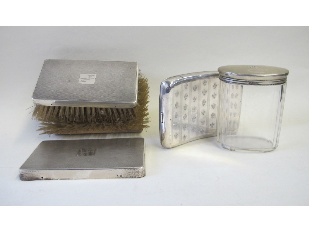 Appraisal: Lot comprising silver cigarette case silver topped jar and a