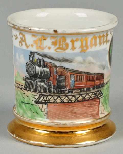 Appraisal: Early Locomotive Shaving Mug Description Gilt name A L Bryant