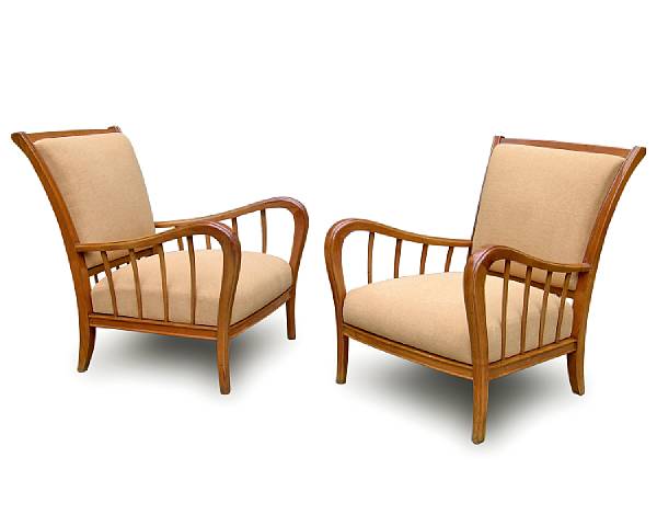 Appraisal: A good pair of Italian cherry wood 'Waterfall' armchairs circa