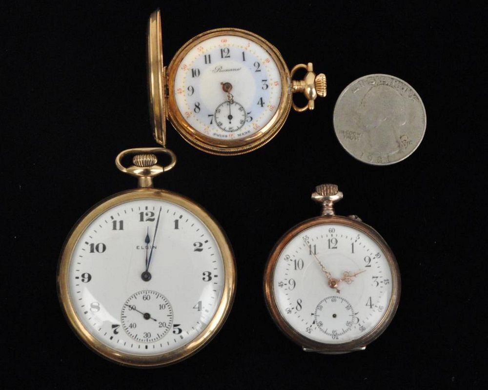 Appraisal: Three Vintage Pocket Watches Roxane Ancre Spiral Brequet and Elgin