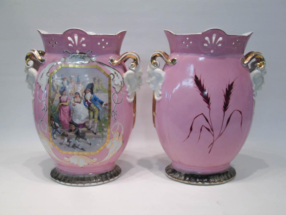 Appraisal: PAIR FRENCH OLD PARIS PORCELAIN VASES Each depicts hand enameled