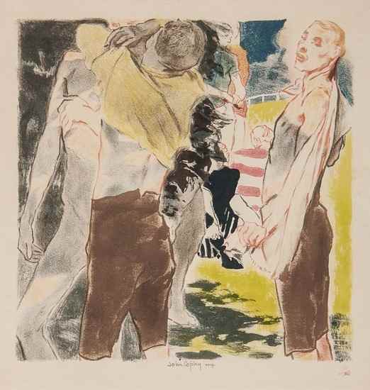 Appraisal: John Copley - Athletes Dressing lithograph printed in colours on