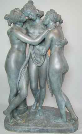 Appraisal: LARGE BRONZE GROUP OF THE THREE GRACES AFTER CANOVA the