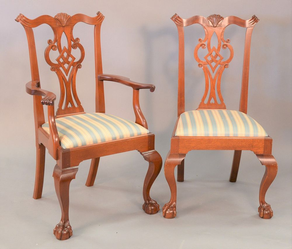 Appraisal: Set of eleven custom mahogany Chippendale style dining chairs one