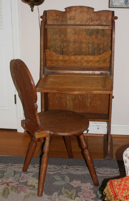 Appraisal: Arts Crafts Floral-Incised Maple Lady's Slant-Front Trestle Base Desk and