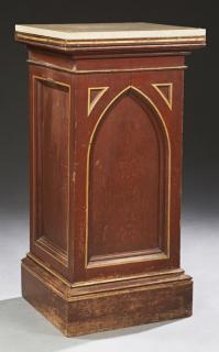 Appraisal: American Carved Oak Gothic Style Marble Top Pedest American Carved