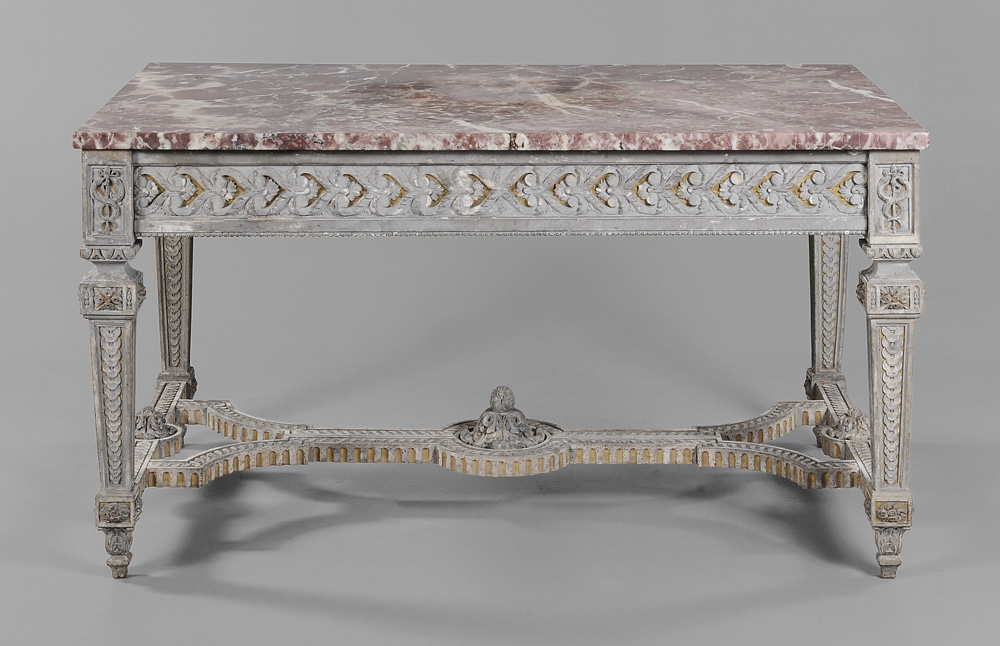 Appraisal: Italian Neoclassical Style Carved and Painted Marble-Top Table probably Italian