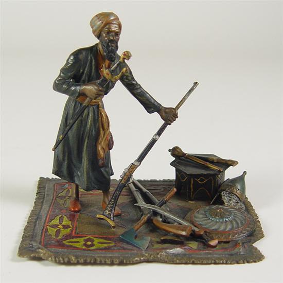 Appraisal: Cast Bronze Figure of Middle-Eastern Weapon Merchant Cold-painted bronze figure